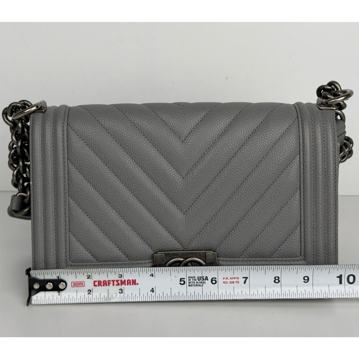 (LAYAWAY) Chanel Medium Boy Flap Bag in Grey Chevron Quilted Caviar Leather 2019 C9 (Copy)