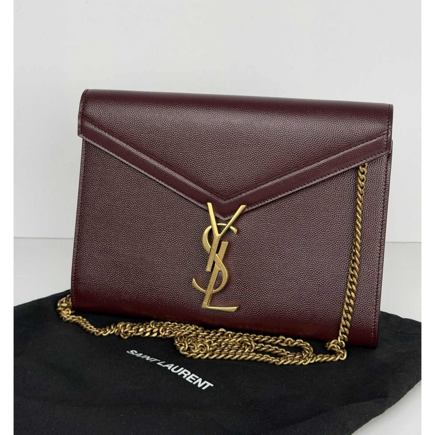 Saint Laurent Cassandra Medium Chain Shoulder Bag Burgundy Leather S2