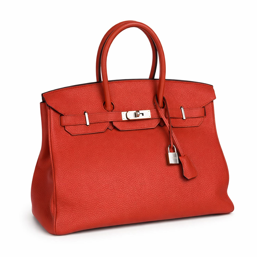 Hermes Birkin 35 Handbag in Red Clemence Leather with Palladium Hardware D-4