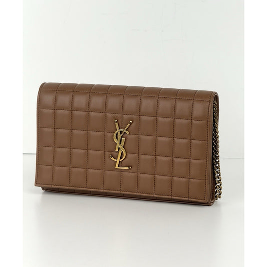 Saint Laurent Cassandre Quiltted Chain Strap Crossbody Women's Bag Brown