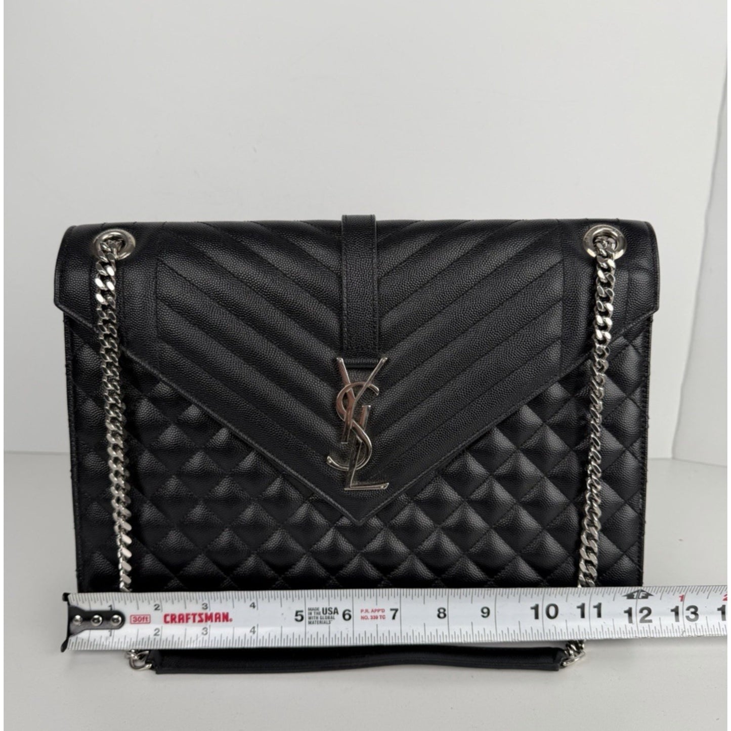 Saint Laurent Envelope Bag Large in Black Grain de Poudre Quilted Leather B1