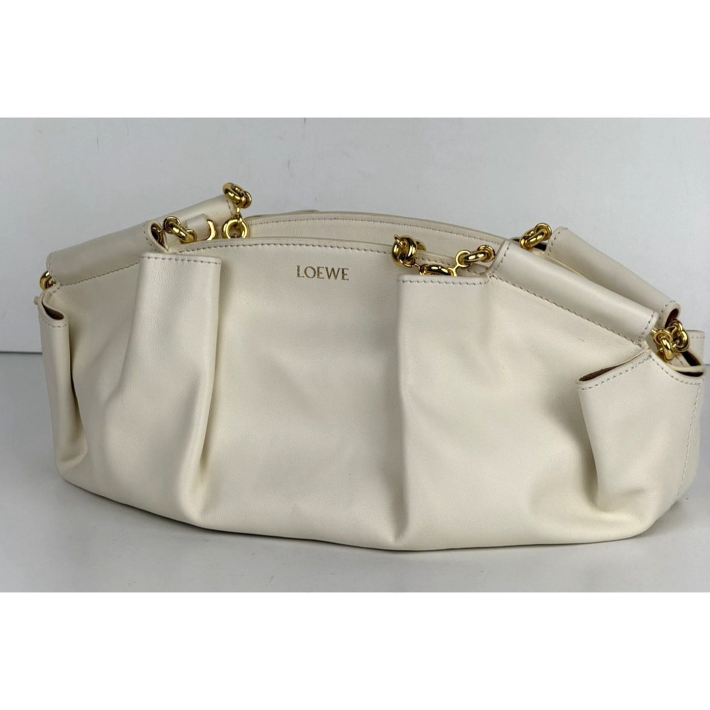 Loewe Paseo Small Bag in White Pleated Nappa Leather with Gold HW S-10