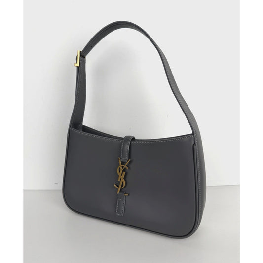 Saint Laurent Le 5 À 7 Hobo Shoulder Bag in Gray Smooth Calfskin Leather S-09