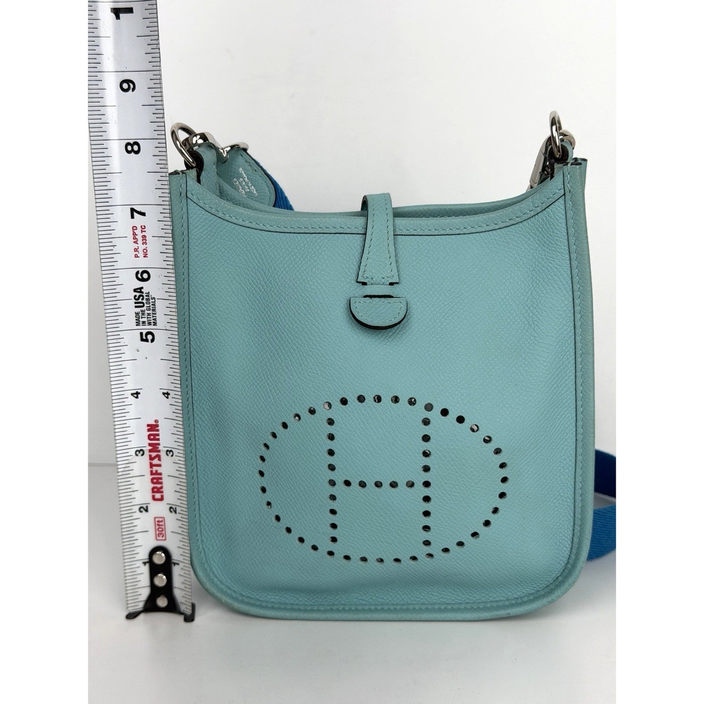 Hermes Evelyne TPM 16 Gen III Bag in Bleu Atoll and Canvas Shoulder Strap 2017D1