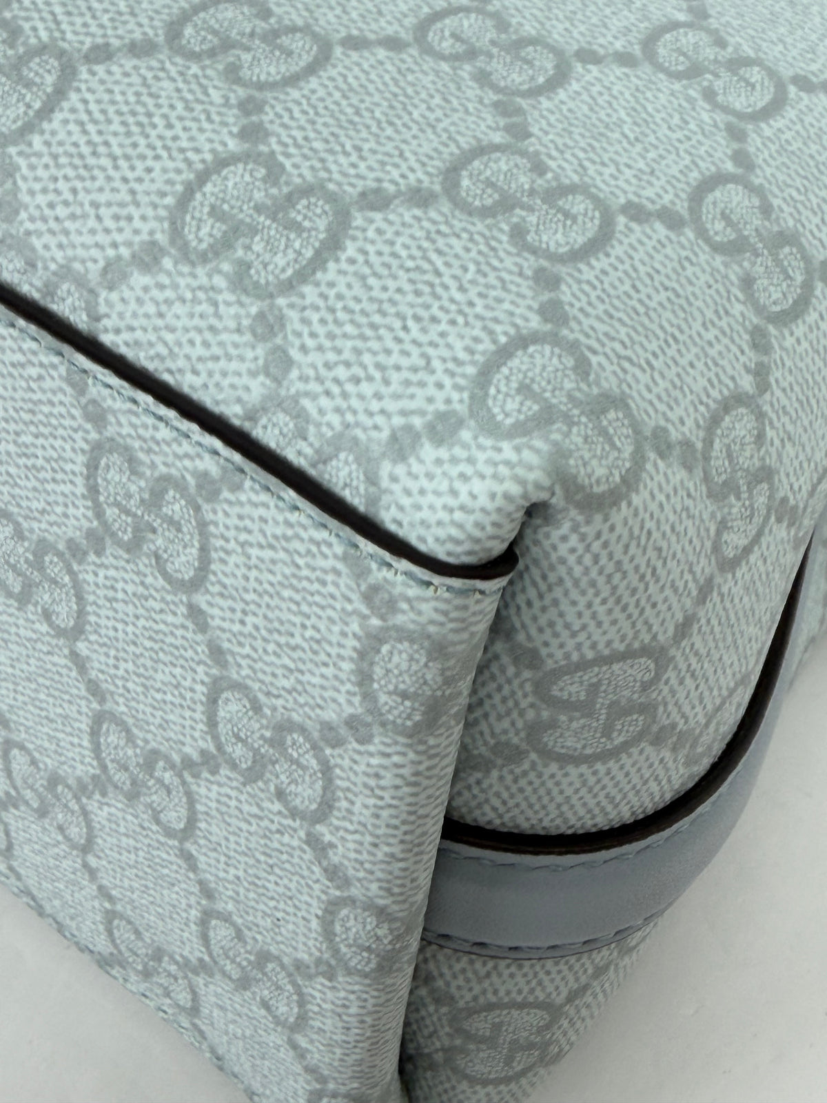 Gucci GG Emblem Small Bucket Bag in Light Blue GG Monogram Coated Canvas YC2