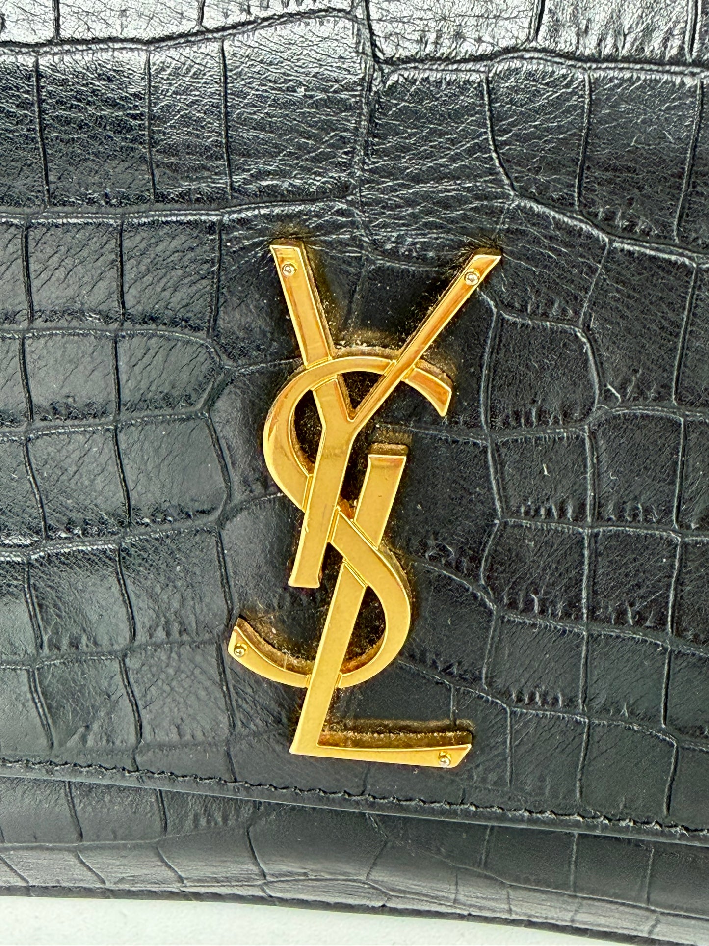 Saint Laurent Sunset Bag Small in Black Croc-Embossed Leather Gold Hardware YS-20