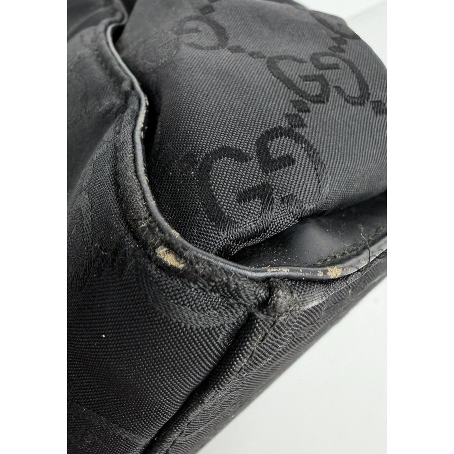 Gucci GG Bamboo Tote Bag Medium Vintage Shopper Sleek Black Monogram Nylon S15
