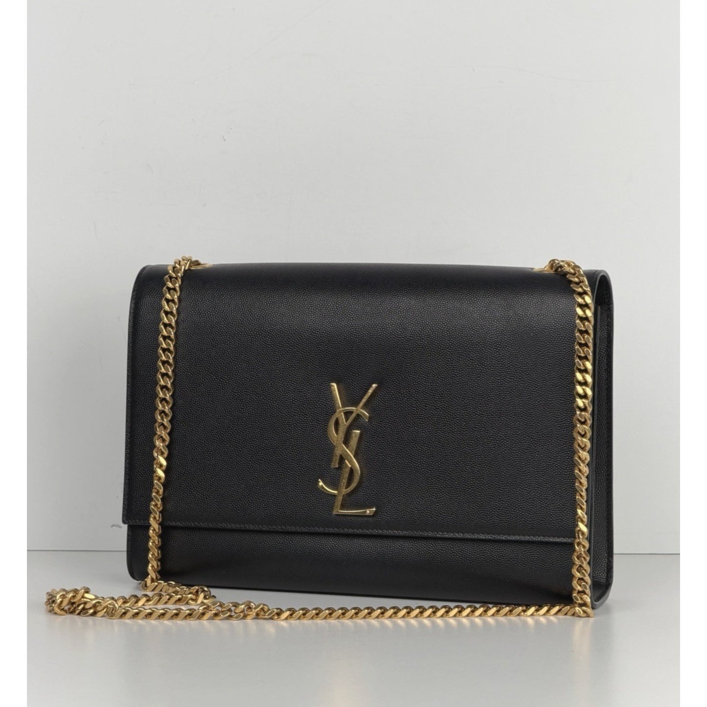 Saint Laurent Grain De Poudre Medium Classic Monogram Kate Satchel Black NFC S