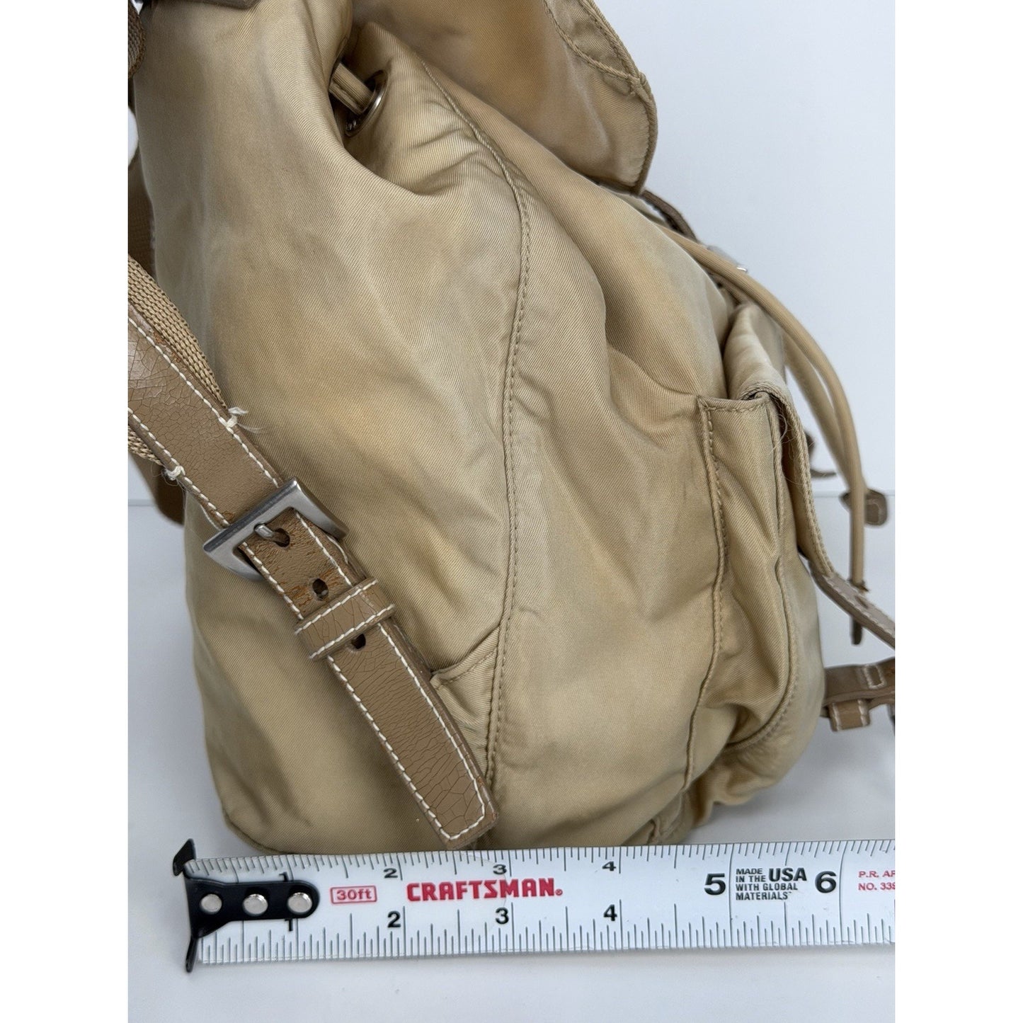 Prada Beige Re-Nylon and Saffiano Leather Backpack S10
