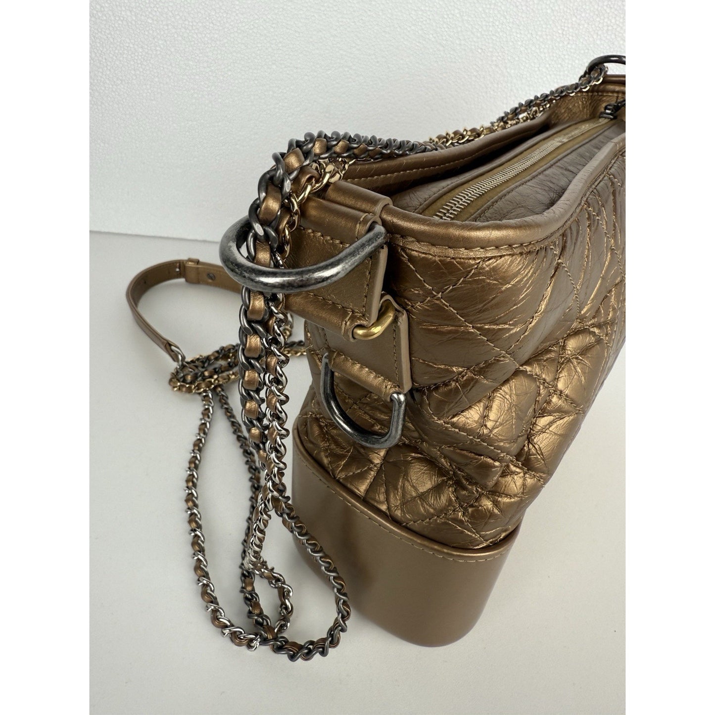 CHANEL Gabrielle Hobo Bag Quilted Gold Calfskin Gold Silver Hardware