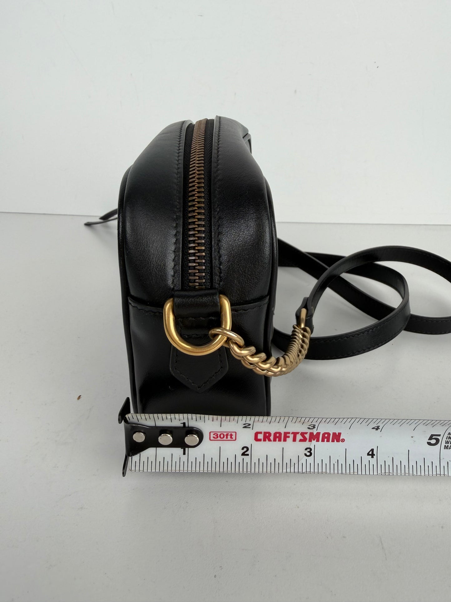Gucci GG Marmont Mini Camera Bag in Black Chevron-Quilted Calfskin Leather S-17