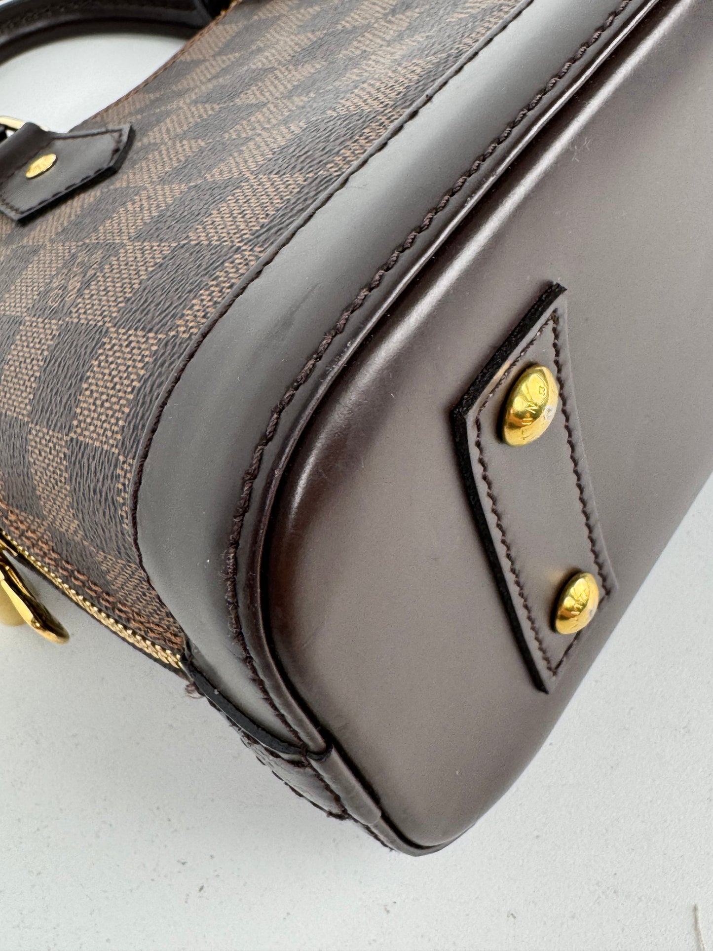 Louis Vuitton Alma BB Handbag in Damier Ebene Coated Canvas with Brown Leather Trim 2020 YS15