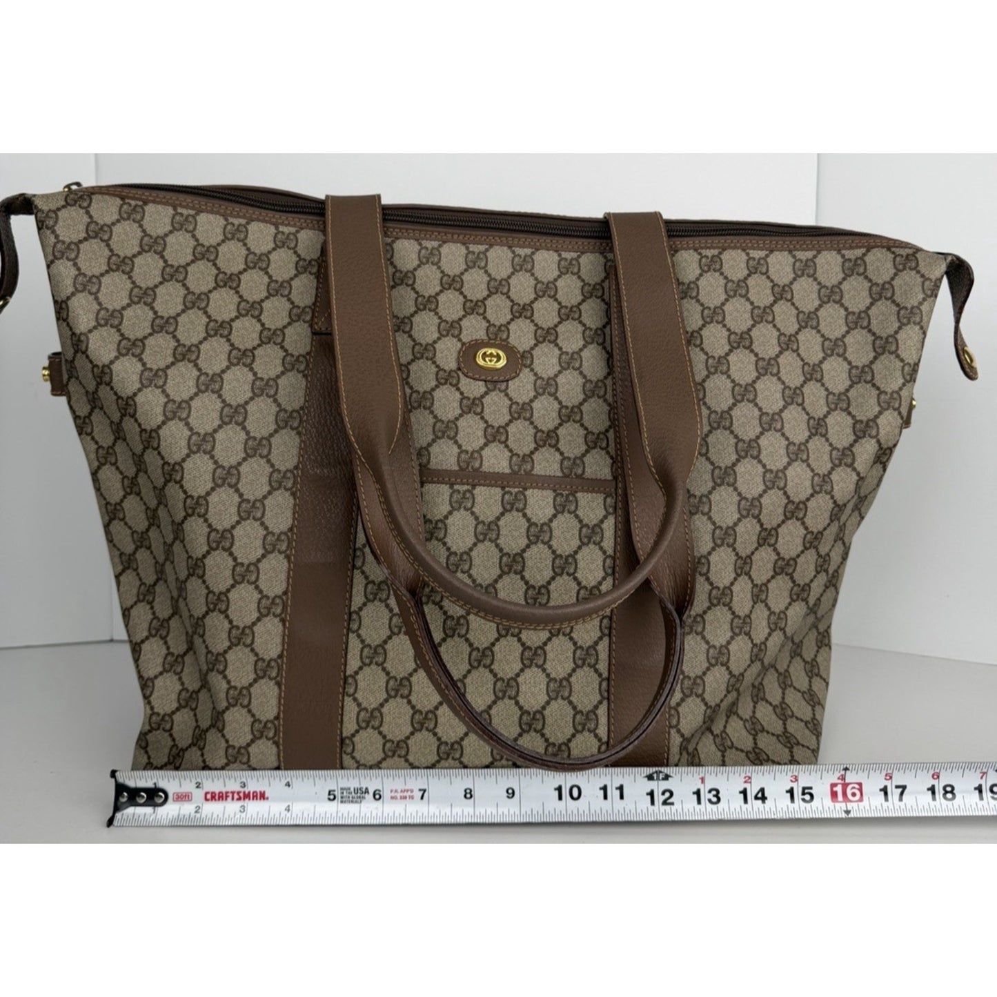 Gucci GG Supreme Large Travel Tote Bag in Brown Coated Canvas S