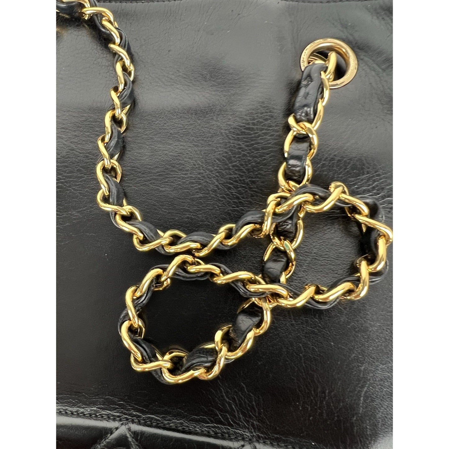 CHANEL Vintage Lambskin Black Leather Tote Shoulder Bag (1989-1991)