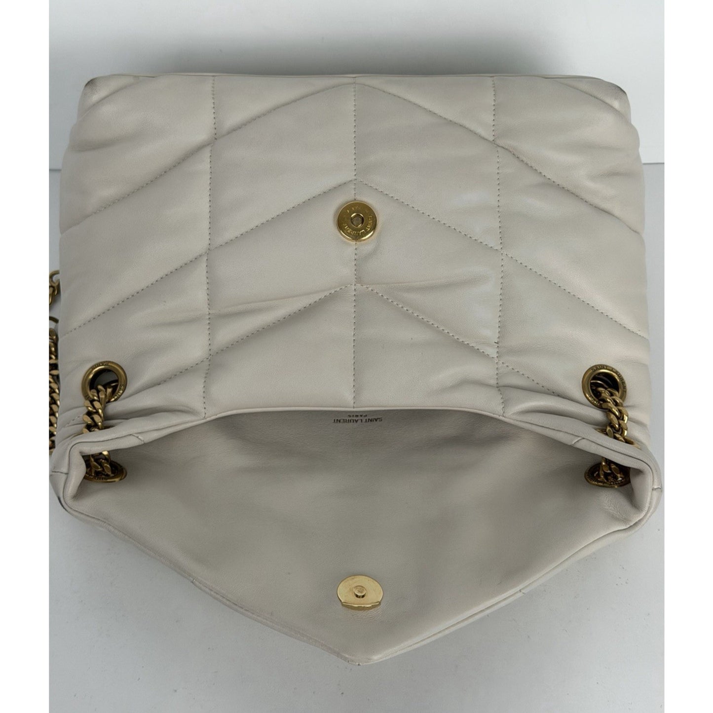 Saint Laurent Loulou Puffer Small Shoulder Bag Quilted White Chevron Leather