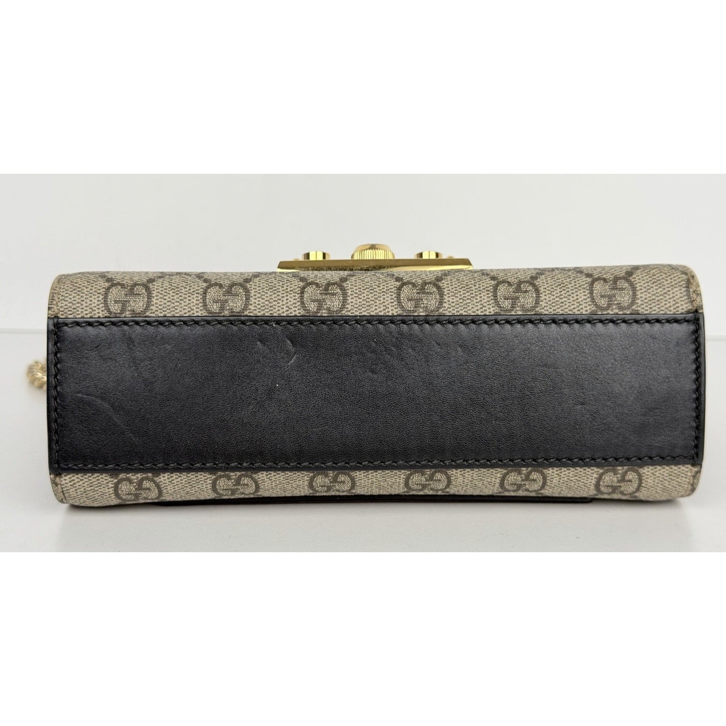 Gucci Padlock Small GG Supreme Shoulder Bag Beige Canvas and Black Leather S08