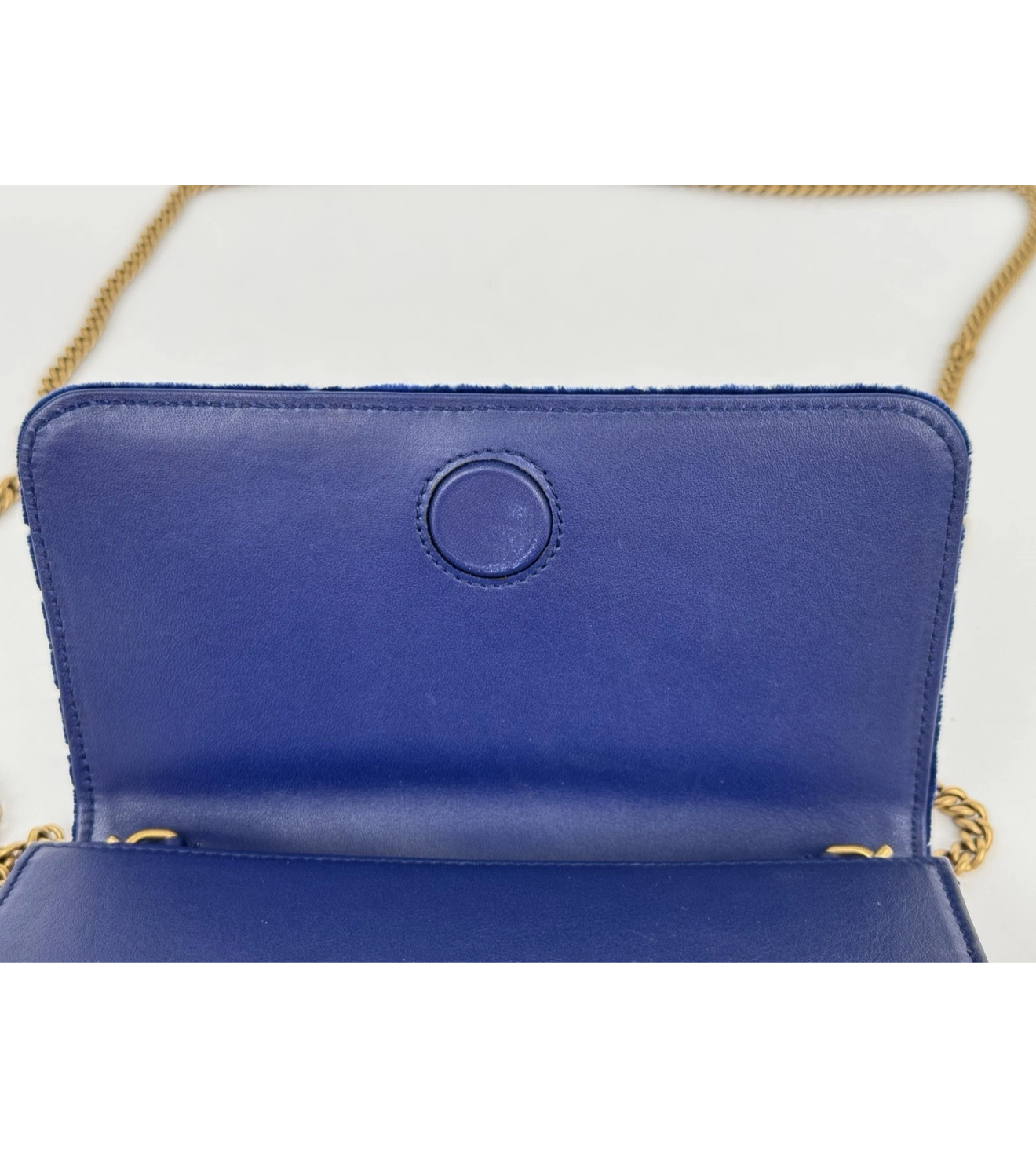 Gucci GG Marmont Blue Velvet Gold-Tone Chain Flap Crossbody Bag