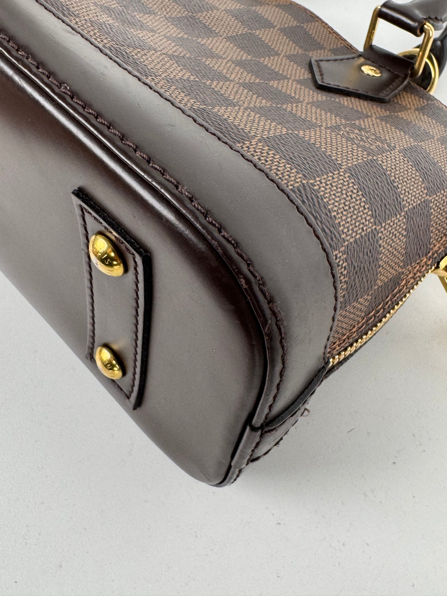 Louis Vuitton Alma BB Handbag in Damier Ebene Coated Canvas with Brown Leather Trim 2020 YS15