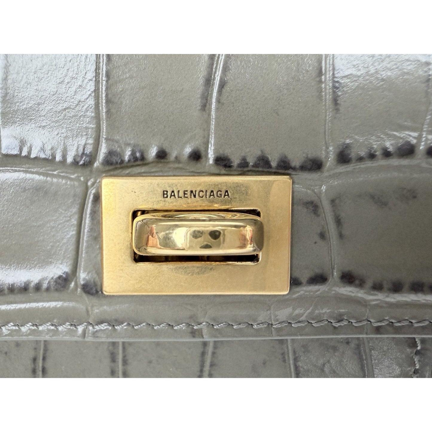Balenciaga Bel Air Small Clutch Bag in Khaki Leather Gold-Tone Hardware C6