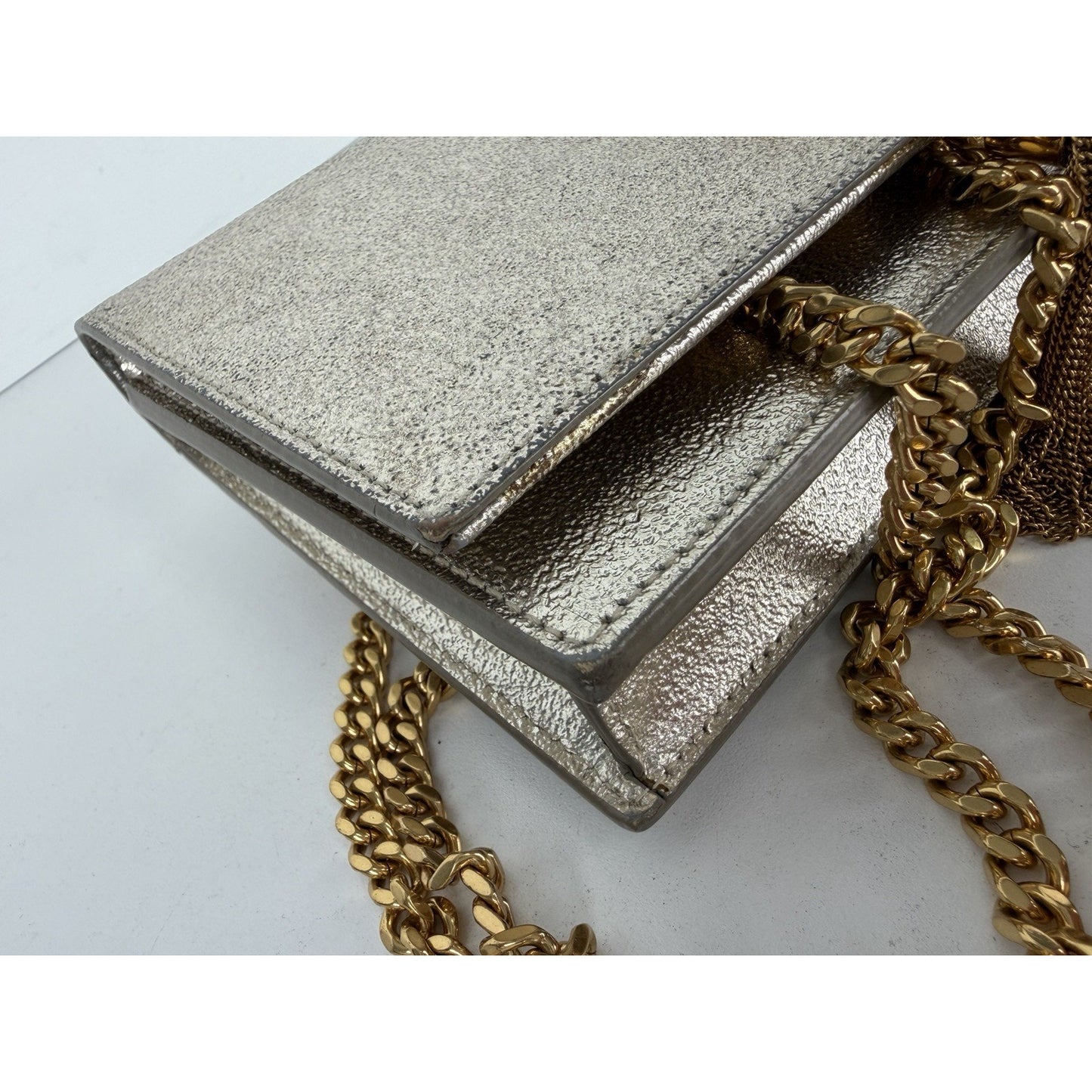 Saint Laurent Kate Small Tassel Wallet on Chain Bag in Gold Metallic Leather S06