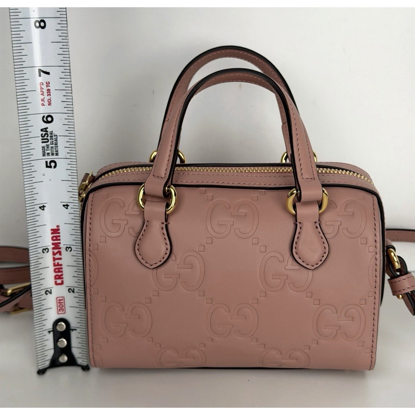 Gucci Jumbo GG Super Mini Top Handle Bag in Soft Pink Leather C6