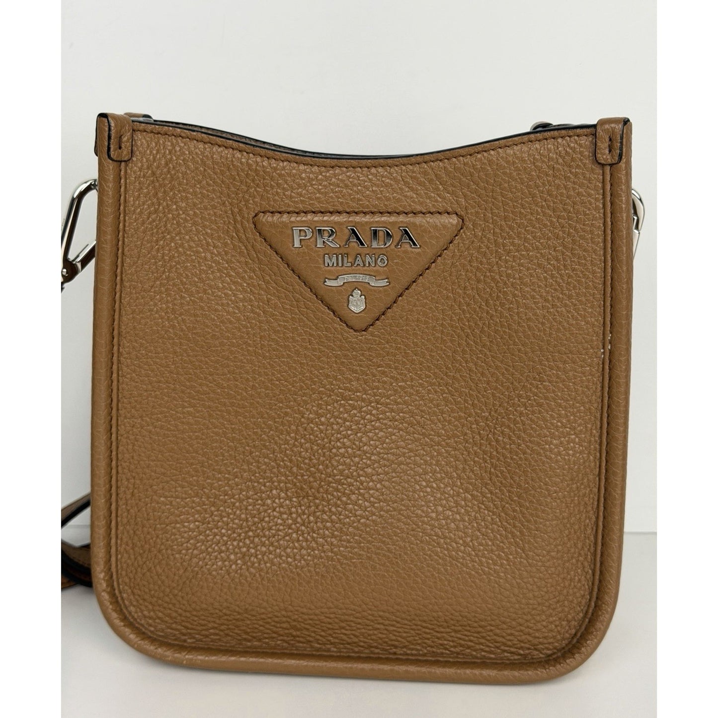 Prada Vitello Daino Soft Mini Hobo Messenger Bag in Caramel Brown Leather