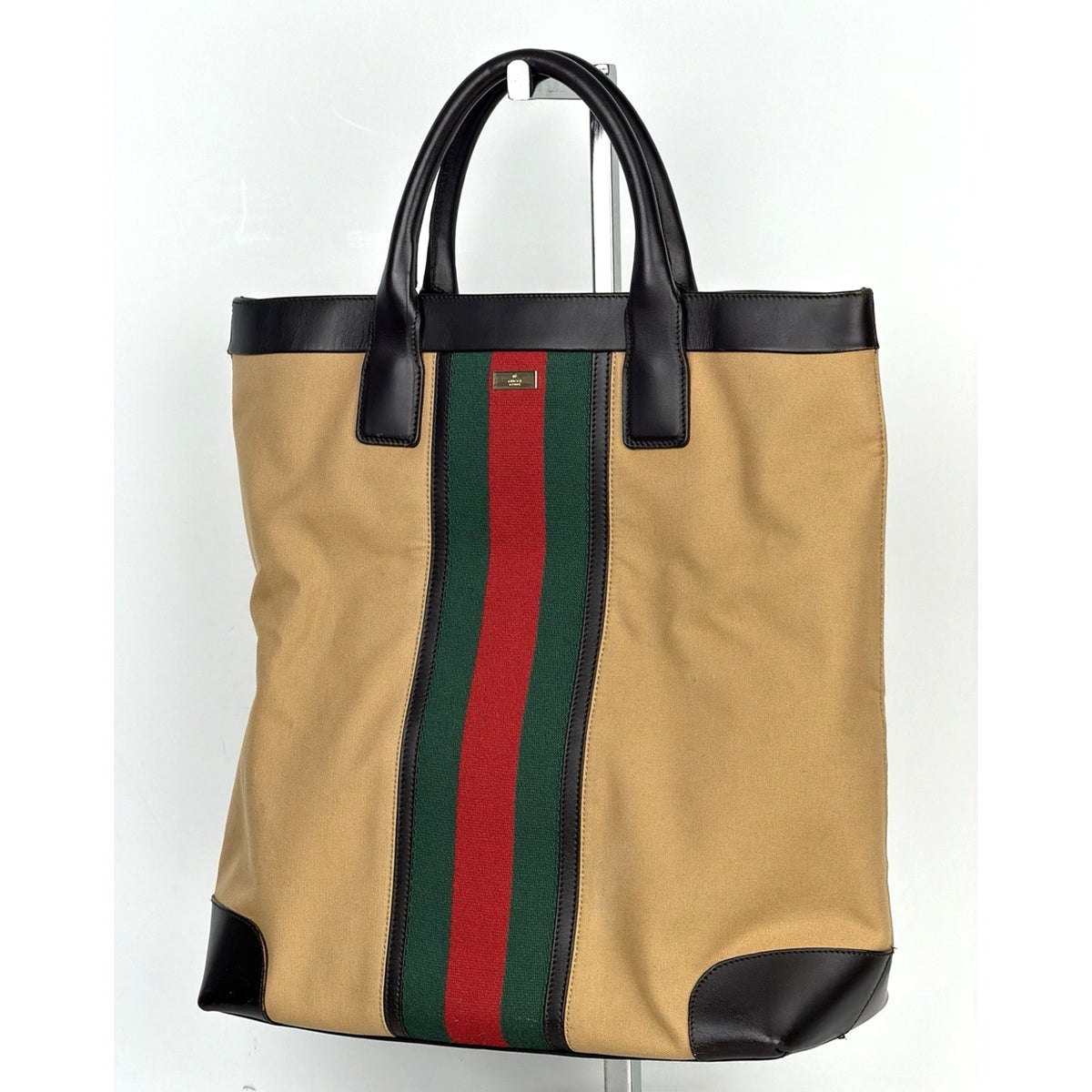 Gucci Web Canvas Vertical Tote Bag in Beige Vintage S-06