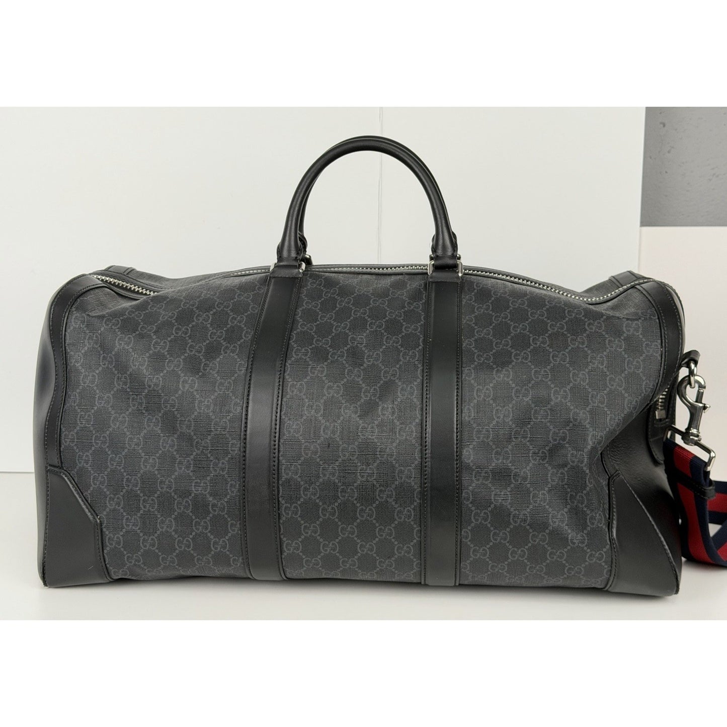 Gucci GG Black Medium Duffle Bag with Leather Trim