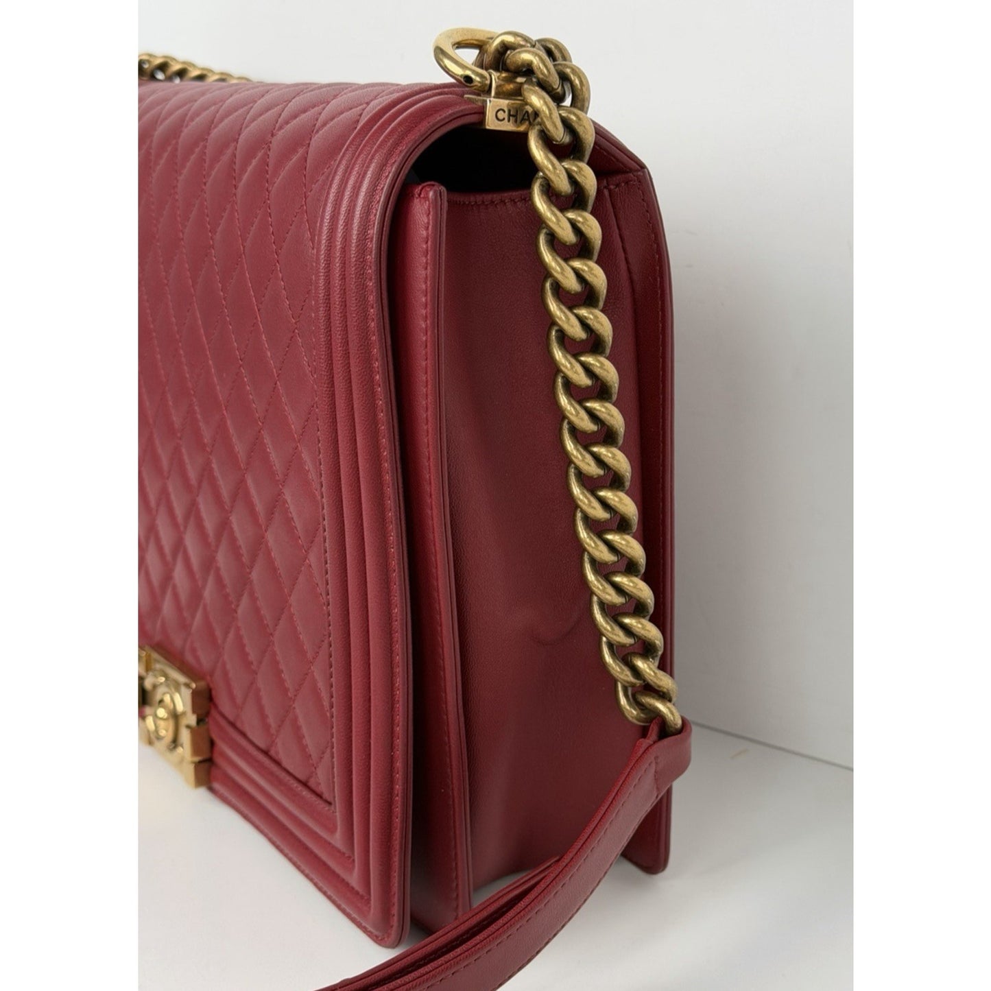 Chanel Boy Bag Large Red Leather & Aged Gold-Tone Hardware 2014 D8