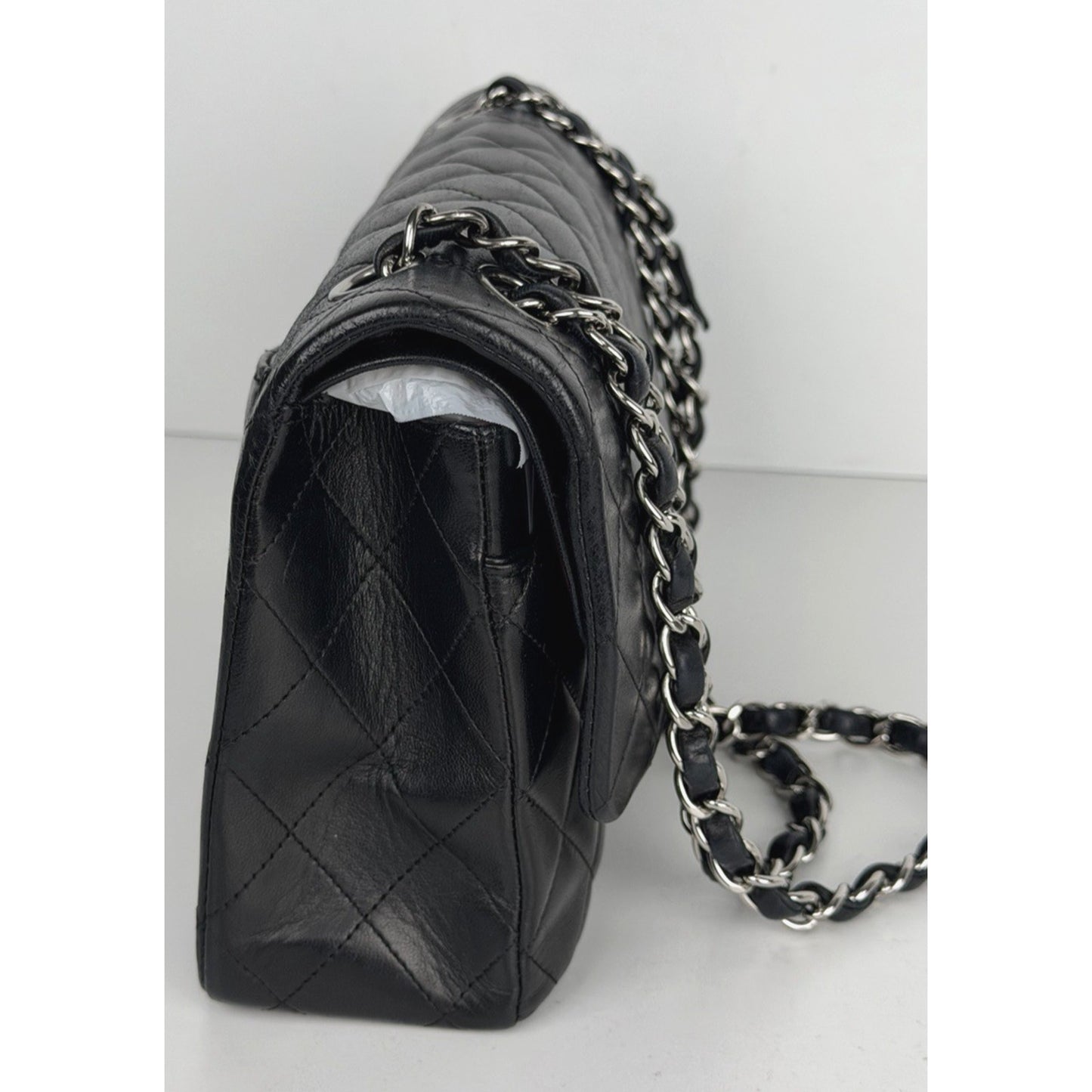 Chanel Classic Double Flap Bag Medium Black Leather Silver Hardware 2008-2009 U3