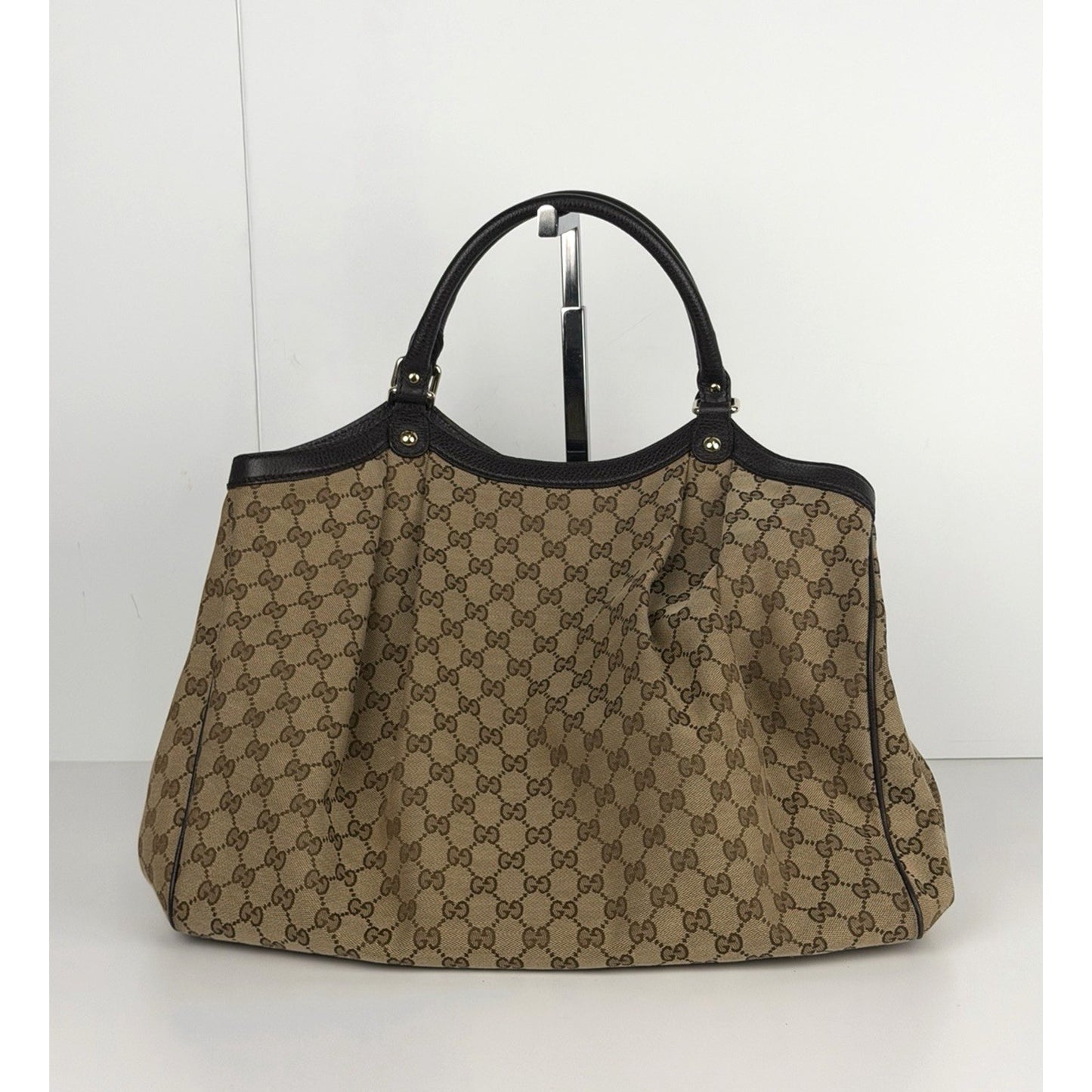 Gucci Sukey Tote Handbag Large in Brown GG Monogram Canvas with Magnetic Snap S