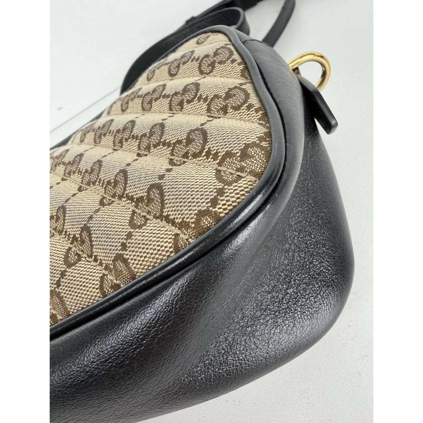 Gucci Marmont Camera Shoulder Bag Small in GG Canvas & Black Leather S04