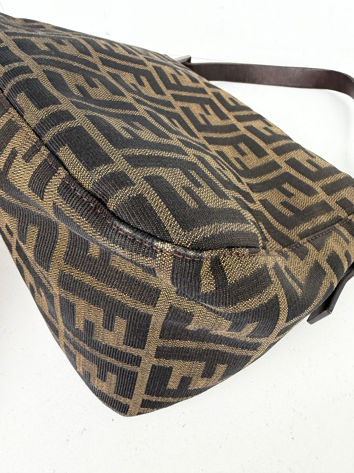 Fendi Zucca FF Double Flap Baguette Shoulder Bag in Brown Canvas