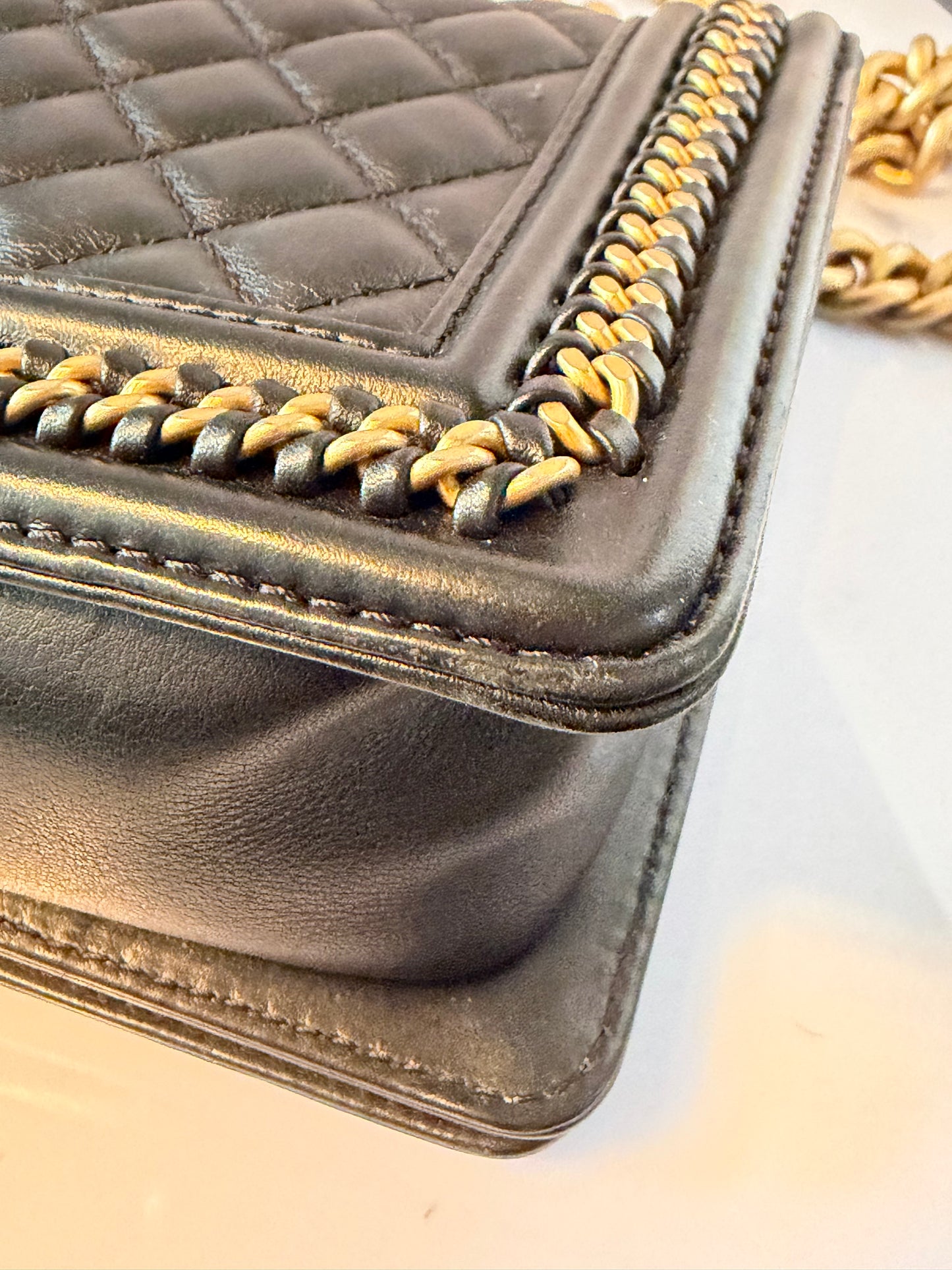 Chanel Quilted Medium Interwoven Chain Top Handle Boy Bag