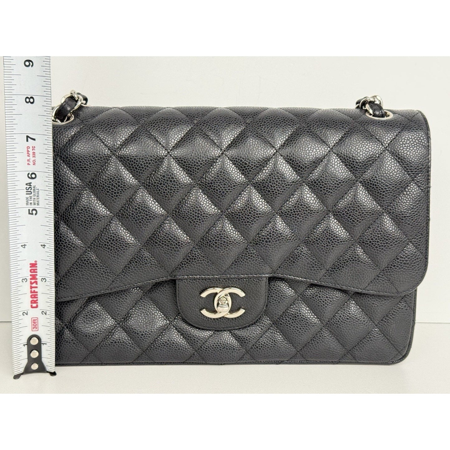 Chanel Classic Caviar Jumbo Double Flap Bag Black with Silver Hardware B-2