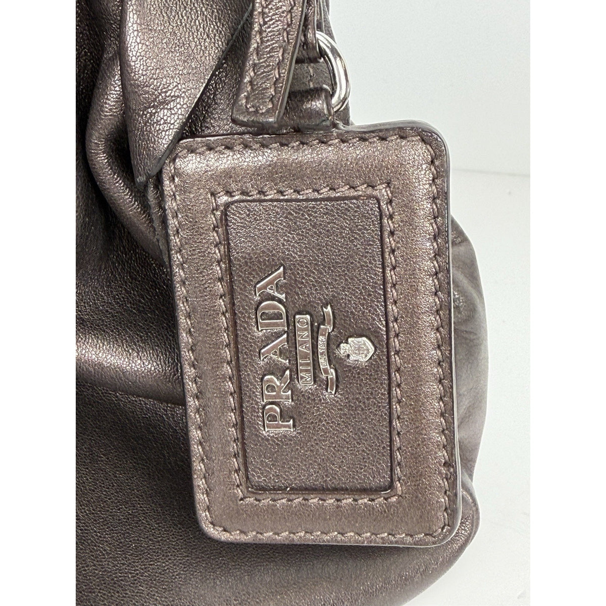 Prada Nappa PM Shoulder Bag in Brown Ruffle Leather S02