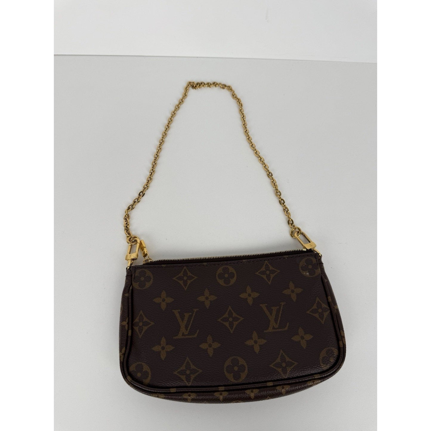 LOUIS VUITTON Multi Pochette Accessoires Brown Canvas Pink Strap Shoulder Bag