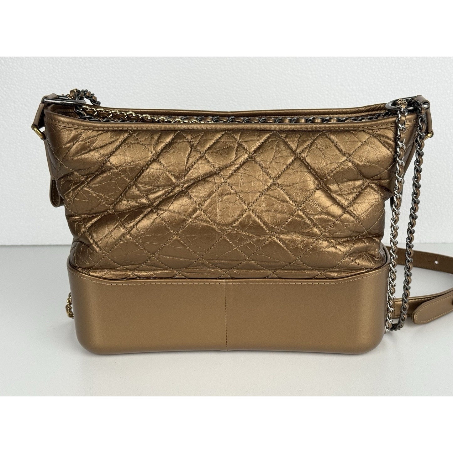 CHANEL Gabrielle Hobo Bag Quilted Gold Calfskin Gold Silver Hardware