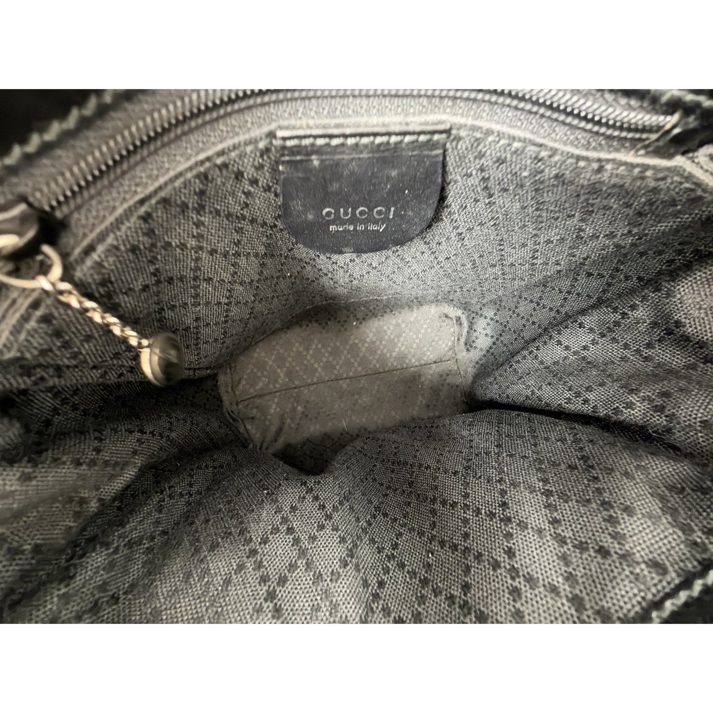 Gucci Nylon and Leather Tote Bag in Black with Metal Charm Vintage S04