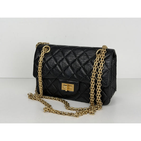 Chanel 2.55 Reissue Small Flap Bag Black Quilted Aged Calfskin Leather NFC C9