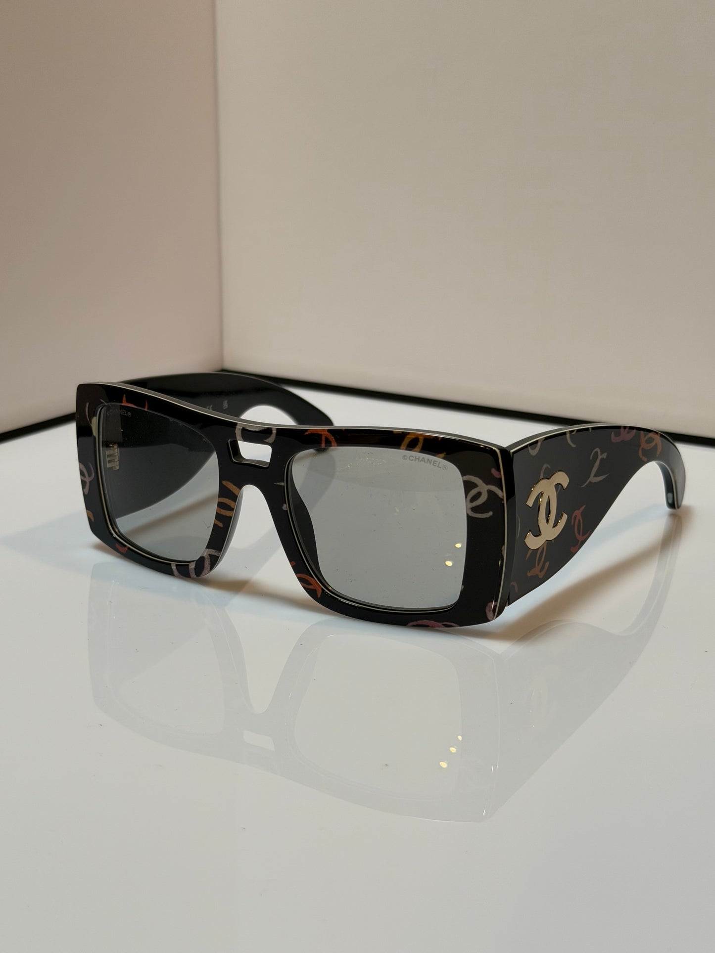 Chanel Acetate CC Logo Square Sunglasses 71628 Black Multicolor