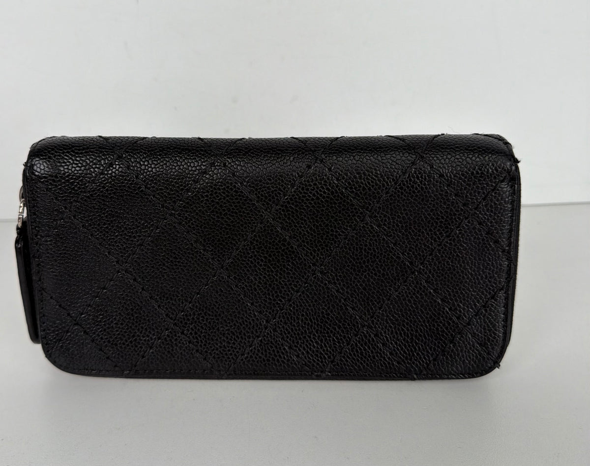 Chanel Quilted Caviar Leather Long Wallet in Black CC Logo 2006 K3