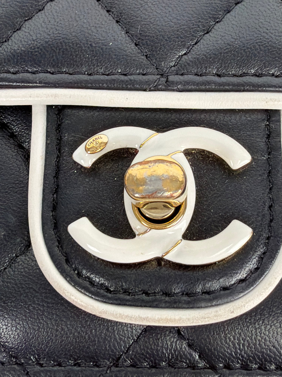 Chanel Wallet on Chain Crossbody Bag in Black & White Quilted Lambskin Leather NFC