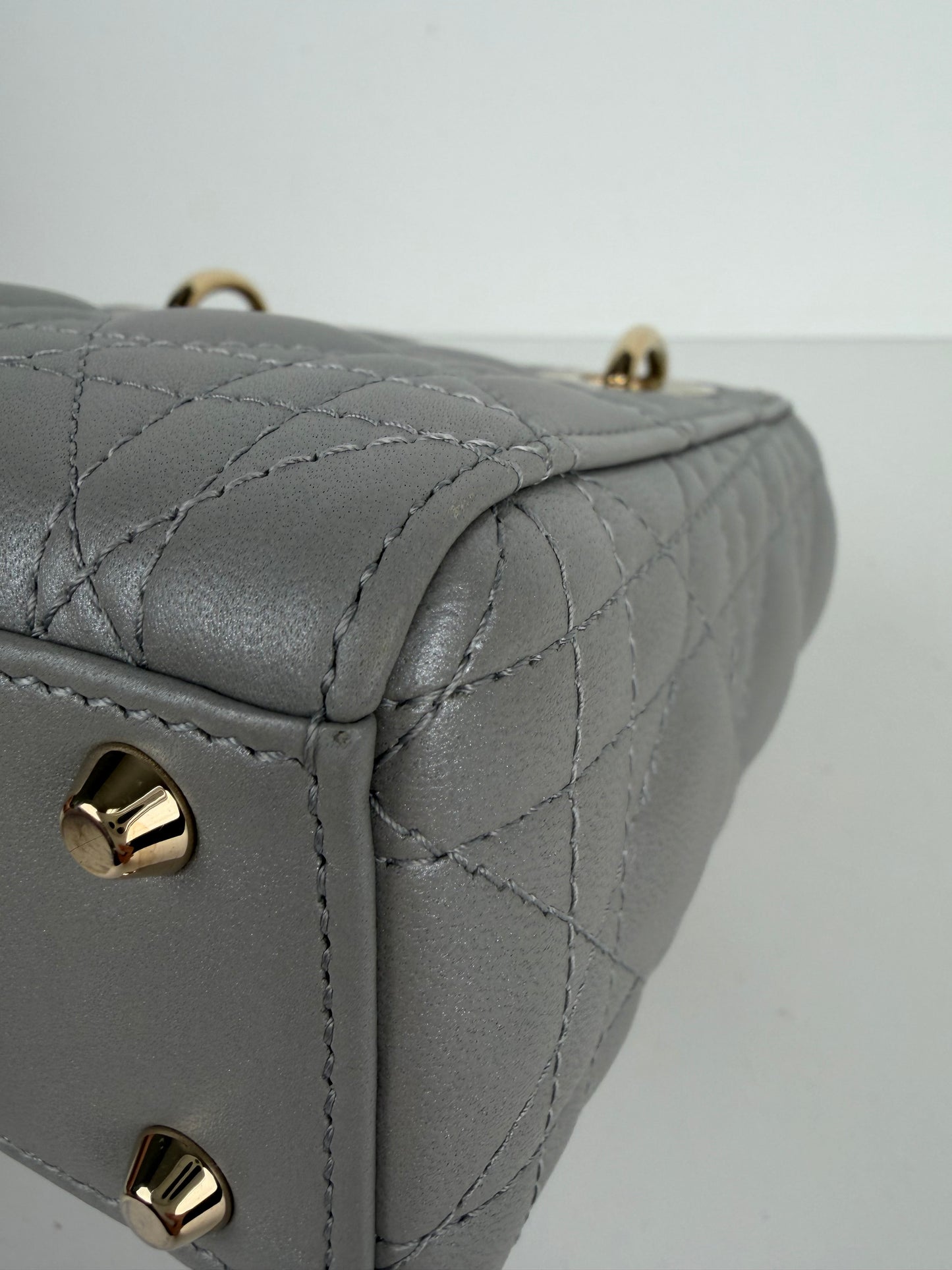 Christian Dior Mini Lady Dior Shoulder Bag Grey