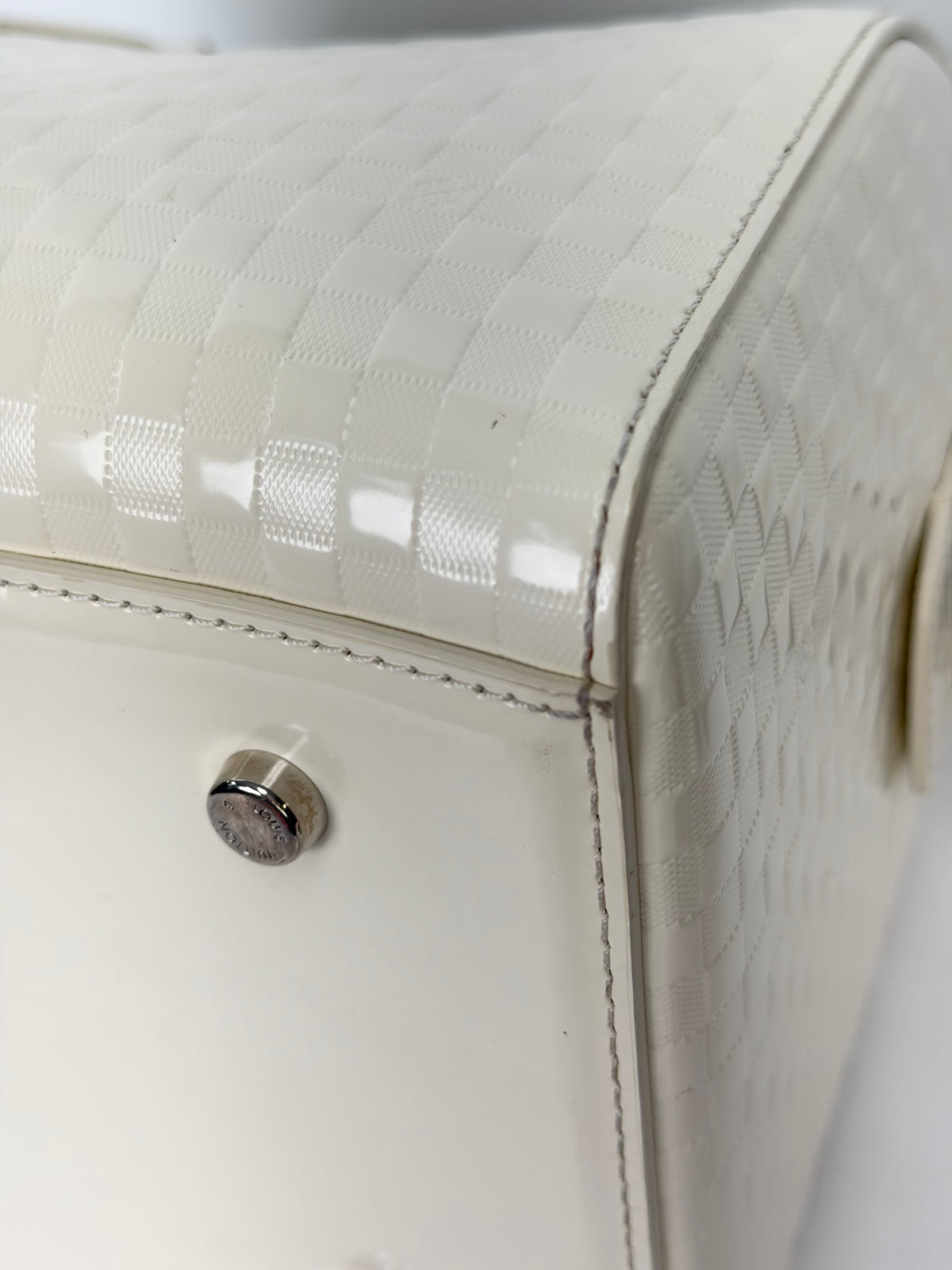 Louis Vuitton Speedy Cube MM Bag in White Damier Facette Patent Leather 2012 YC2