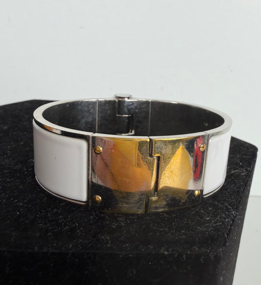 Hermes Wide Enamel Hinged Bangle Bracelet in White Enamel K1