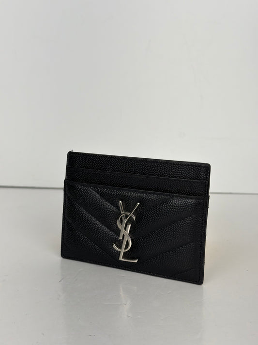 Saint Laurent Cassandre Matelasse Card Case in Black Grain De Poudre Leather YK4