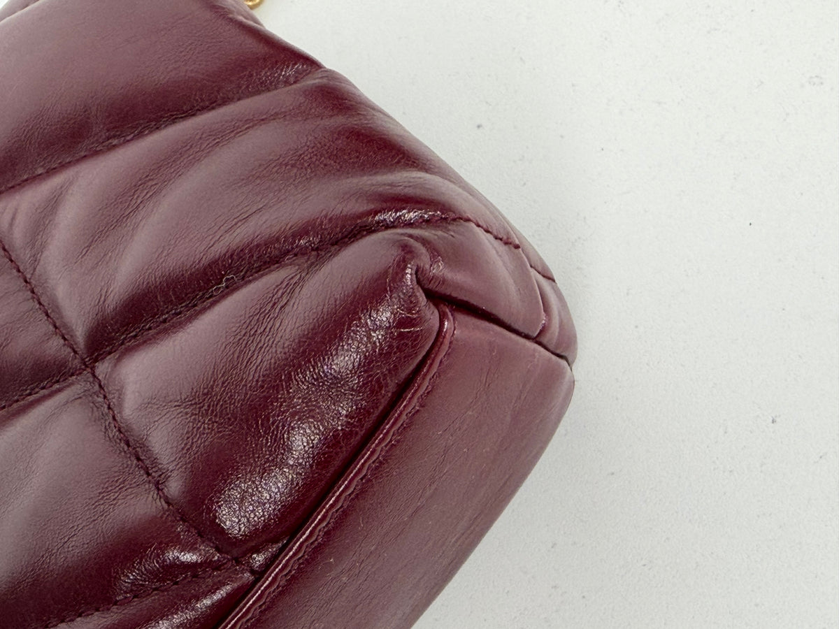 Saint Laurent Toy Puffer Shoulder Bag in Burgundy Lambskin Leather
