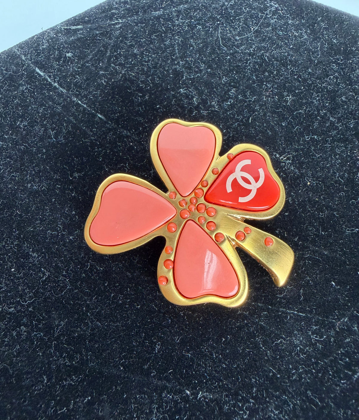 Chanel Gold-Plated and Resin CC Clover Brooch Spring 2003 Collection by Karl Lagerfeld K1