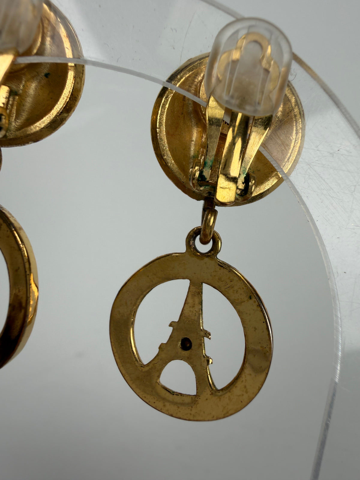 Celine Eiffel Tower Dangle Earrings in Gold-Tone Vintage K3